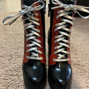 Steve Madden custom design Black, Red and Silver Lace-Up Platform Boots with